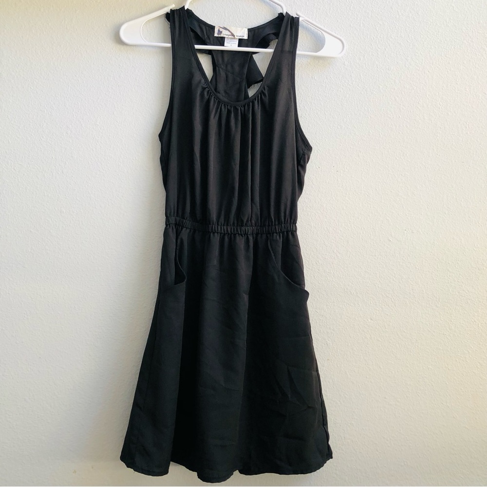 Racer Back Ruffle Black Sleeveless Mini Dress  with Pockets size Small